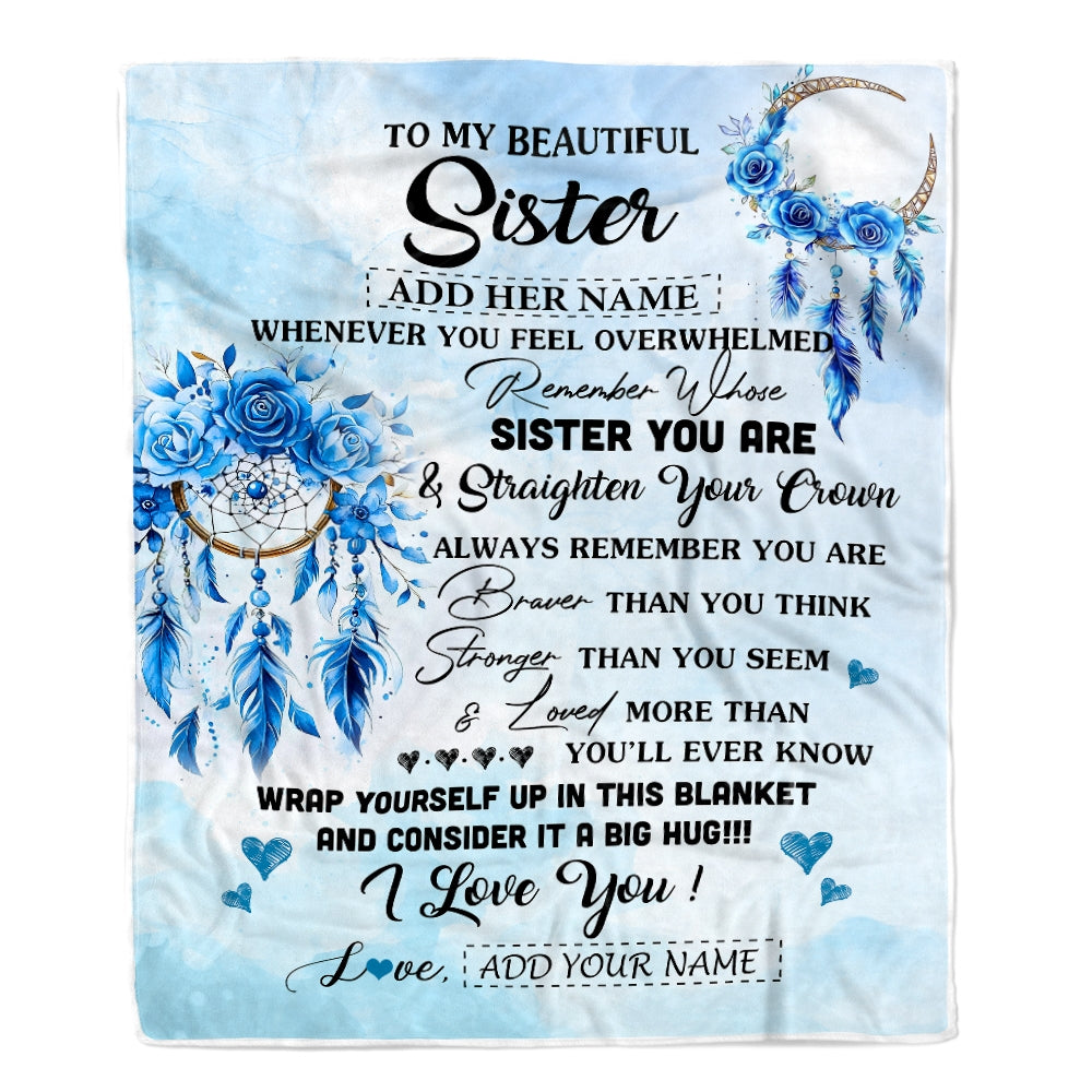 Personalized To My Sister Gifts From Brother Sister Blanket Dream Catcher Blue Sister Birthday Gifts Graduation Christmas Customized Fleece Throw Blanket | teecentury