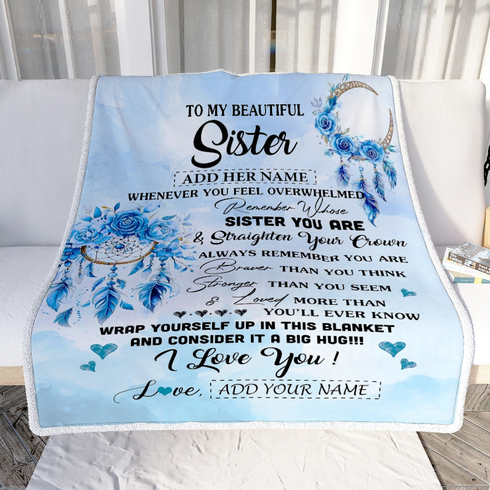 Personalized To My Sister Gifts From Brother Sister Blanket Dream Catcher Blue Sister Birthday Gifts Graduation Christmas Customized Fleece Throw Blanket | teecentury
