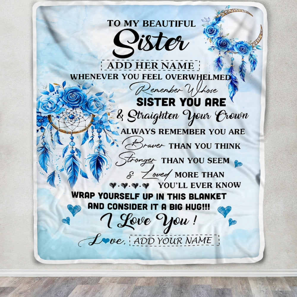 Personalized To My Sister Gifts From Brother Sister Blanket Dream Catcher Blue Sister Birthday Gifts Graduation Christmas Customized Fleece Throw Blanket | teecentury