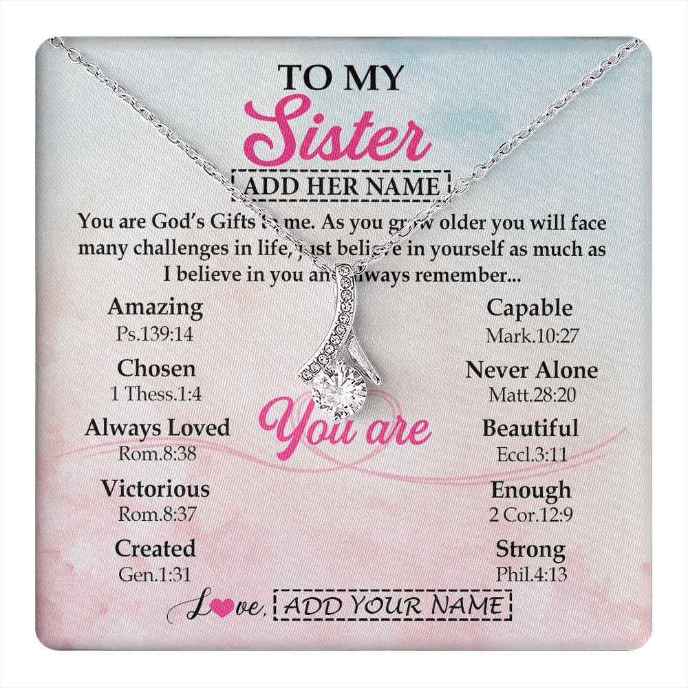 Alluring Beauty Necklace 14K White Gold Finish | 1 | Personalized To My Sister Gifts Necklace From Brother Christian Religious Jewelry Gifts For Sister Birthday Graduation Christmas Custom Gift Box Message Card | https://teecentury.