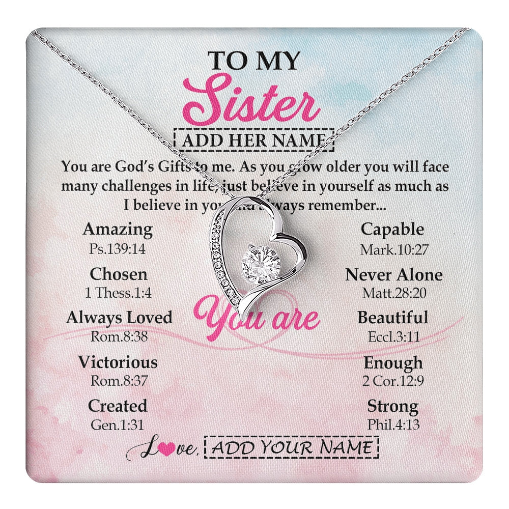 Forever Love Necklace 14K White Gold Finish | 1 | Personalized To My Sister Gifts Necklace From Brother Christian Religious Jewelry Gifts For Sister Birthday Graduation Christmas Custom Gift Box Message Card | https://teecentury.