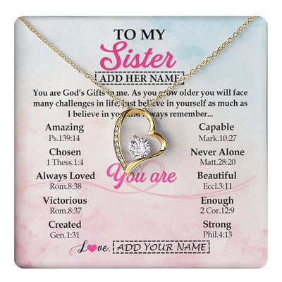 Forever Love Necklace 18K Yellow Gold Finish | 1 | Personalized To My Sister Gifts Necklace From Brother Christian Religious Jewelry Gifts For Sister Birthday Graduation Christmas Custom Gift Box Message Card | https://teecentury.