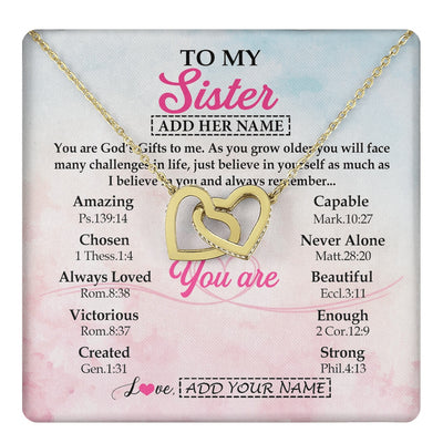 Interlocking Hearts Necklace 18K Yellow Gold Finish | 1 | Personalized To My Sister Gifts Necklace From Brother Christian Religious Jewelry Gifts For Sister Birthday Graduation Christmas Custom Gift Box Message Card | https://teecentury.