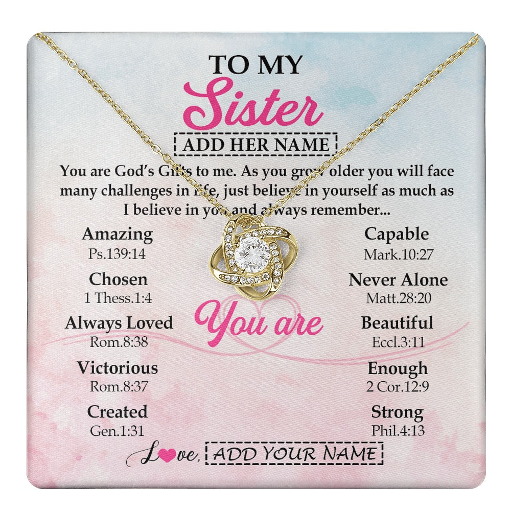 Love Knot Necklace 18K Yellow Gold Finish | 1 | Personalized To My Sister Gifts Necklace From Brother Christian Religious Jewelry Gifts For Sister Birthday Graduation Christmas Custom Gift Box Message Card | https://teecentury.