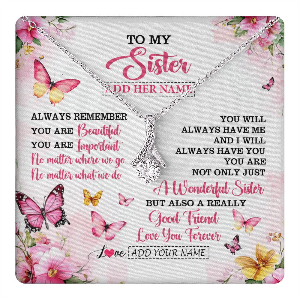 Alluring Beauty Necklace 14K White Gold Finish | 1 | Personalized To My Sister Gifts Necklace From Brother You Are Beautiful Birthday Gifts For Sister Graduation Christmas Custom Gift Box Message Card | https://teecentury.