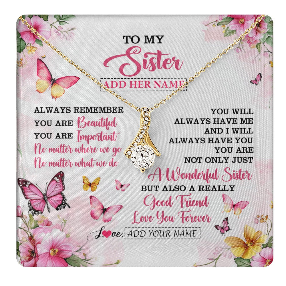 Alluring Beauty Necklace 18K Yellow Gold Finish | 1 | Personalized To My Sister Gifts Necklace From Brother You Are Beautiful Birthday Gifts For Sister Graduation Christmas Custom Gift Box Message Card | https://teecentury.