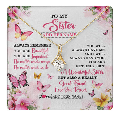 Alluring Beauty Necklace 18K Yellow Gold Finish | 1 | Personalized To My Sister Gifts Necklace From Brother You Are Beautiful Birthday Gifts For Sister Graduation Christmas Custom Gift Box Message Card | https://teecentury.