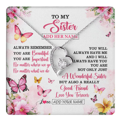 Forever Love Necklace 14K White Gold Finish | 1 | Personalized To My Sister Gifts Necklace From Brother You Are Beautiful Birthday Gifts For Sister Graduation Christmas Custom Gift Box Message Card | https://teecentury.