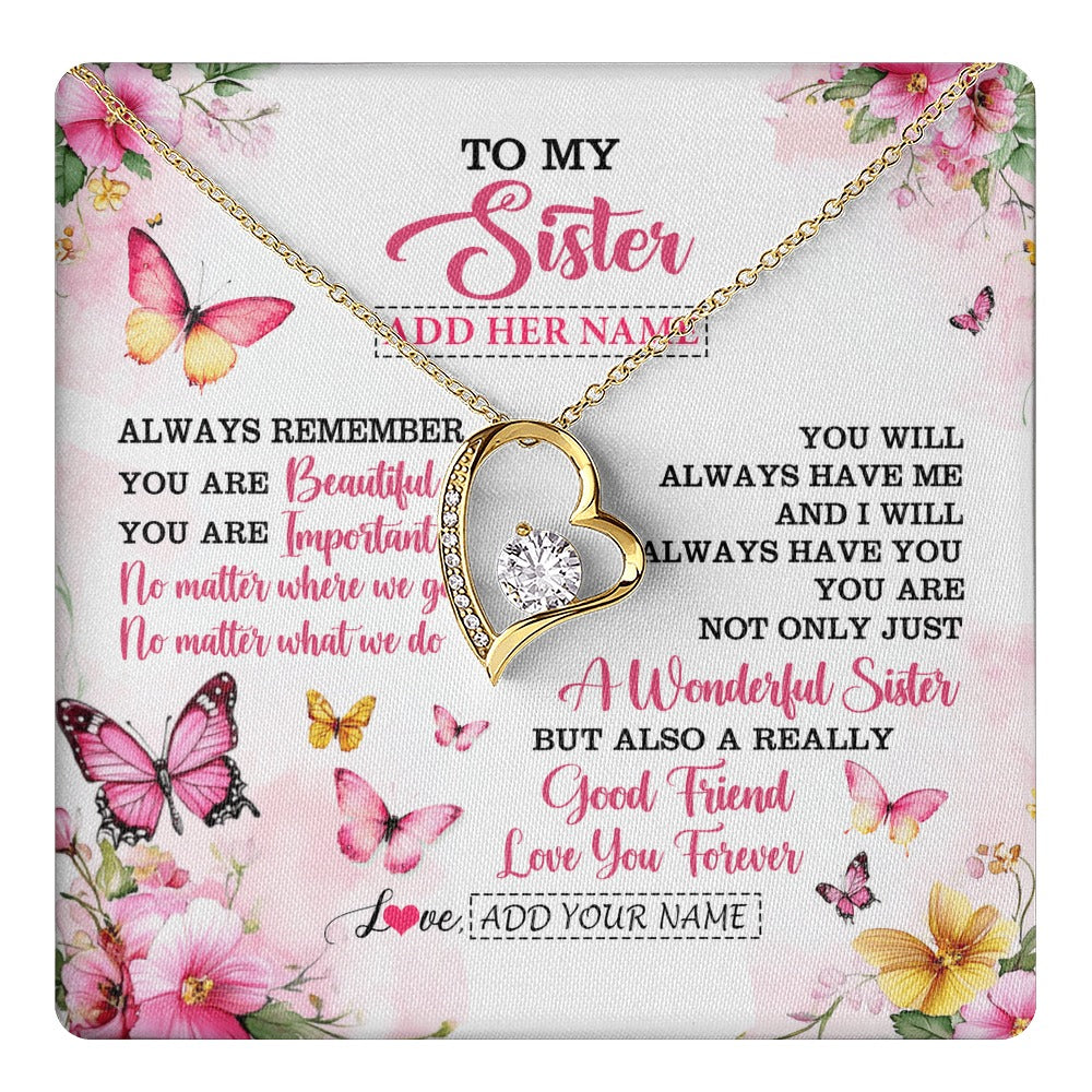 Forever Love Necklace 18K Yellow Gold Finish | 1 | Personalized To My Sister Gifts Necklace From Brother You Are Beautiful Birthday Gifts For Sister Graduation Christmas Custom Gift Box Message Card | https://teecentury.