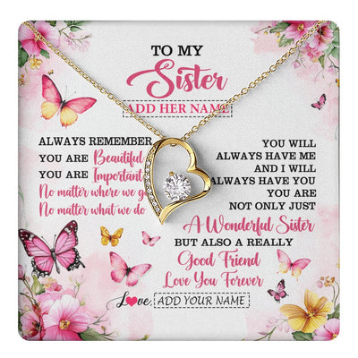 Forever Love Necklace 18K Yellow Gold Finish | 1 | Personalized To My Sister Gifts Necklace From Brother You Are Beautiful Birthday Gifts For Sister Graduation Christmas Custom Gift Box Message Card | https://teecentury.