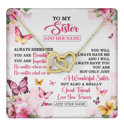 Interlocking Hearts Necklace 18K Yellow Gold Finish | 1 | Personalized To My Sister Gifts Necklace From Brother You Are Beautiful Birthday Gifts For Sister Graduation Christmas Custom Gift Box Message Card | https://teecentury.