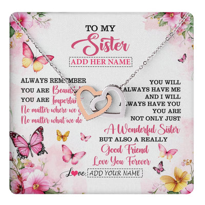 Interlocking Hearts Necklace Stainless Steel & Rose Gold Finish | 1 | Personalized To My Sister Gifts Necklace From Brother You Are Beautiful Birthday Gifts For Sister Graduation Christmas Custom Gift Box Message Card | https://teecentury.