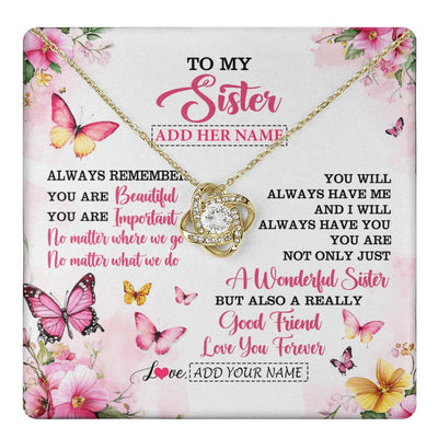 Love Knot Necklace 18K Yellow Gold Finish | 1 | Personalized To My Sister Gifts Necklace From Brother You Are Beautiful Birthday Gifts For Sister Graduation Christmas Custom Gift Box Message Card | https://teecentury.