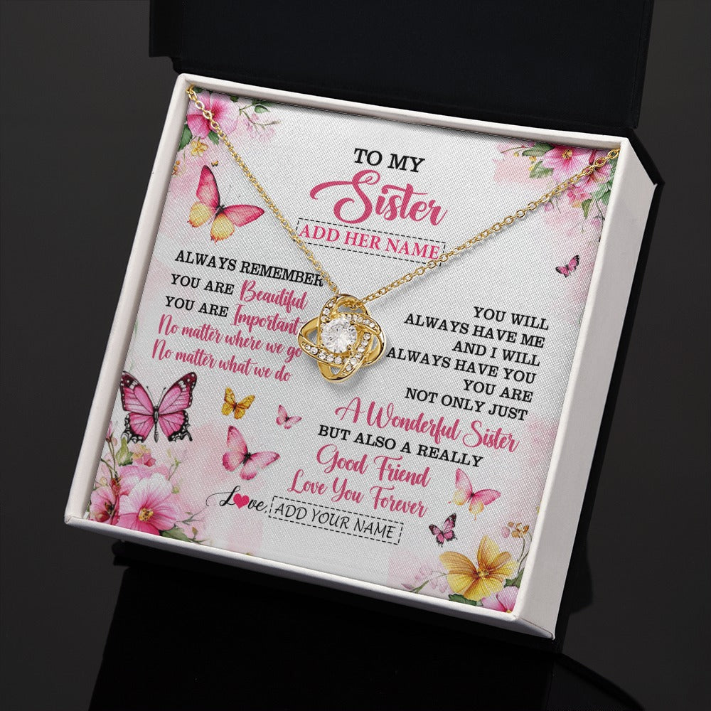 Love Knot Necklace 18K Yellow Gold Finish | 2 | Personalized To My Sister Gifts Necklace From Brother You Are Beautiful Birthday Gifts For Sister Graduation Christmas Custom Gift Box Message Card | https://teecentury.