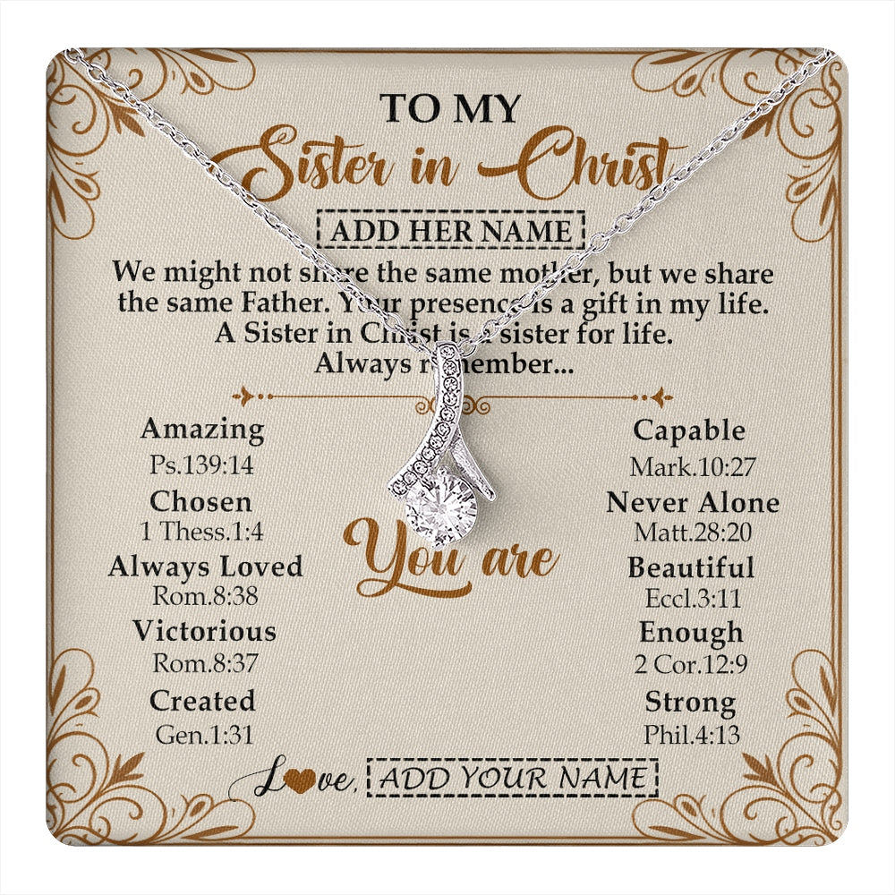 Alluring Beauty Necklace 14K White Gold Finish | 1 | Personalized To My Sister In Christ From Brother Necklace Always Remember Birthday Gift Idea For Sister Gifts Christmas Christian Custom Gift Box Message Card | https://teecentury.