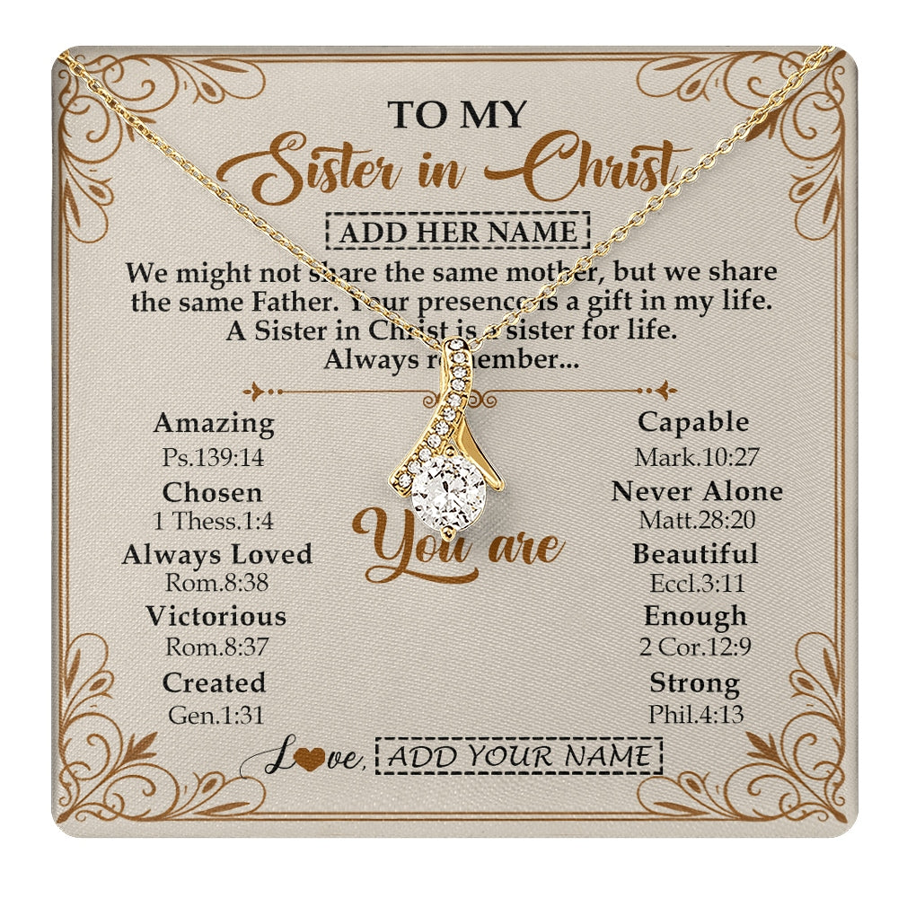 Alluring Beauty Necklace 18K Yellow Gold Finish | 1 | Personalized To My Sister In Christ From Brother Necklace Always Remember Birthday Gift Idea For Sister Gifts Christmas Christian Custom Gift Box Message Card | https://teecentury.