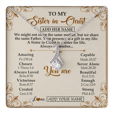 Alluring Beauty Necklace 14K White Gold Finish | 1 | Personalized To My Sister In Christ From Brother Necklace Always Remember Birthday Gift Idea For Sister Gifts Christmas Christian Custom Gift Box Message Card | https://teecentury.