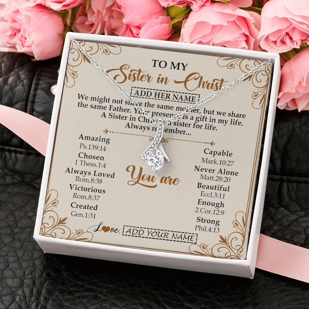 Alluring Beauty Necklace 14K White Gold Finish | 2 | Personalized To My Sister In Christ From Brother Necklace Always Remember Birthday Gift Idea For Sister Gifts Christmas Christian Custom Gift Box Message Card | https://teecentury.