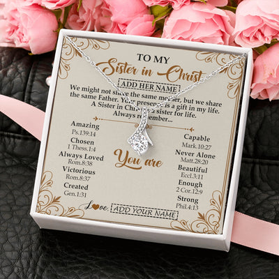 Alluring Beauty Necklace 14K White Gold Finish | 2 | Personalized To My Sister In Christ From Brother Necklace Always Remember Birthday Gift Idea For Sister Gifts Christmas Christian Custom Gift Box Message Card | https://teecentury.