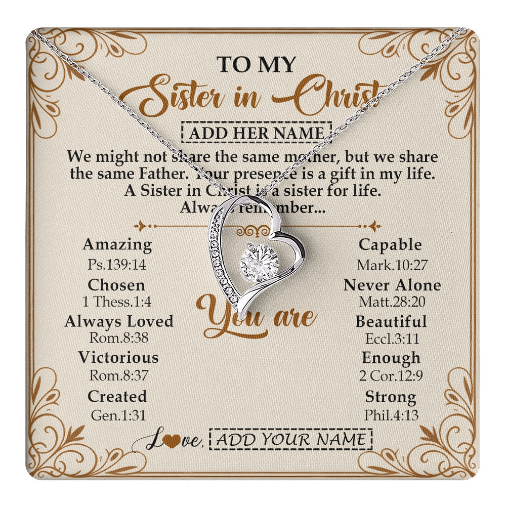Forever Love Necklace 14K White Gold Finish | 1 | Personalized To My Sister In Christ From Brother Necklace Always Remember Birthday Gift Idea For Sister Gifts Christmas Christian Custom Gift Box Message Card | https://teecentury.