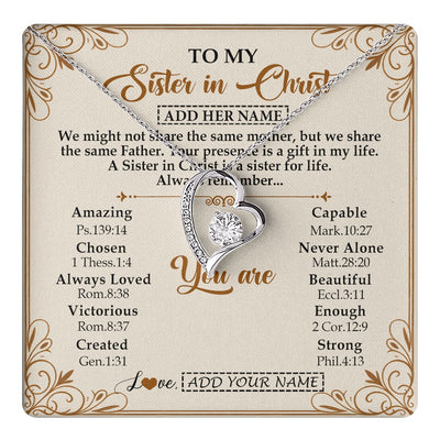 Forever Love Necklace 14K White Gold Finish | 1 | Personalized To My Sister In Christ From Brother Necklace Always Remember Birthday Gift Idea For Sister Gifts Christmas Christian Custom Gift Box Message Card | https://teecentury.