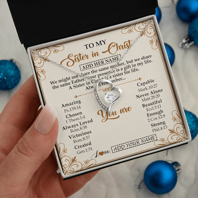 Forever Love Necklace 14K White Gold Finish | 2 | Personalized To My Sister In Christ From Brother Necklace Always Remember Birthday Gift Idea For Sister Gifts Christmas Christian Custom Gift Box Message Card | https://teecentury.