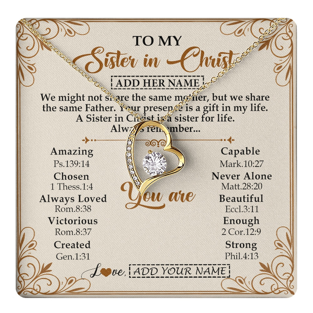 Forever Love Necklace 18K Yellow Gold Finish | 1 | Personalized To My Sister In Christ From Brother Necklace Always Remember Birthday Gift Idea For Sister Gifts Christmas Christian Custom Gift Box Message Card | https://teecentury.