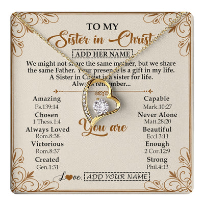 Forever Love Necklace 18K Yellow Gold Finish | 1 | Personalized To My Sister In Christ From Brother Necklace Always Remember Birthday Gift Idea For Sister Gifts Christmas Christian Custom Gift Box Message Card | https://teecentury.