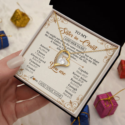 Forever Love Necklace 18K Yellow Gold Finish | 2 | Personalized To My Sister In Christ From Brother Necklace Always Remember Birthday Gift Idea For Sister Gifts Christmas Christian Custom Gift Box Message Card | https://teecentury.