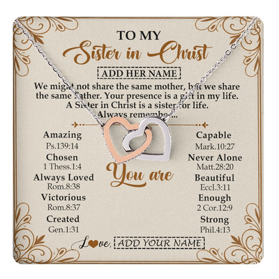 Interlocking Hearts Necklace Stainless Steel & Rose Gold Finish | 1 | Personalized To My Sister In Christ From Brother Necklace Always Remember Birthday Gift Idea For Sister Gifts Christmas Christian Custom Gift Box Message Card | https://teecentury.
