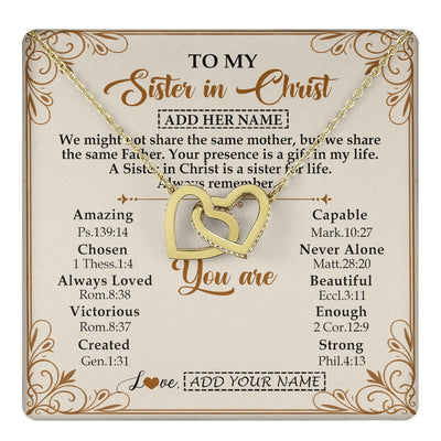Interlocking Hearts Necklace 18K Yellow Gold Finish | 1 | Personalized To My Sister In Christ From Brother Necklace Always Remember Birthday Gift Idea For Sister Gifts Christmas Christian Custom Gift Box Message Card | https://teecentury.