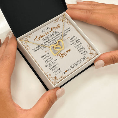 Interlocking Hearts Necklace 18K Yellow Gold Finish | 2 | Personalized To My Sister In Christ From Brother Necklace Always Remember Birthday Gift Idea For Sister Gifts Christmas Christian Custom Gift Box Message Card | https://teecentury.