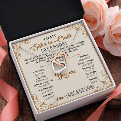 Interlocking Hearts Necklace Stainless Steel & Rose Gold Finish | 2 | Personalized To My Sister In Christ From Brother Necklace Always Remember Birthday Gift Idea For Sister Gifts Christmas Christian Custom Gift Box Message Card | https://teecentury.