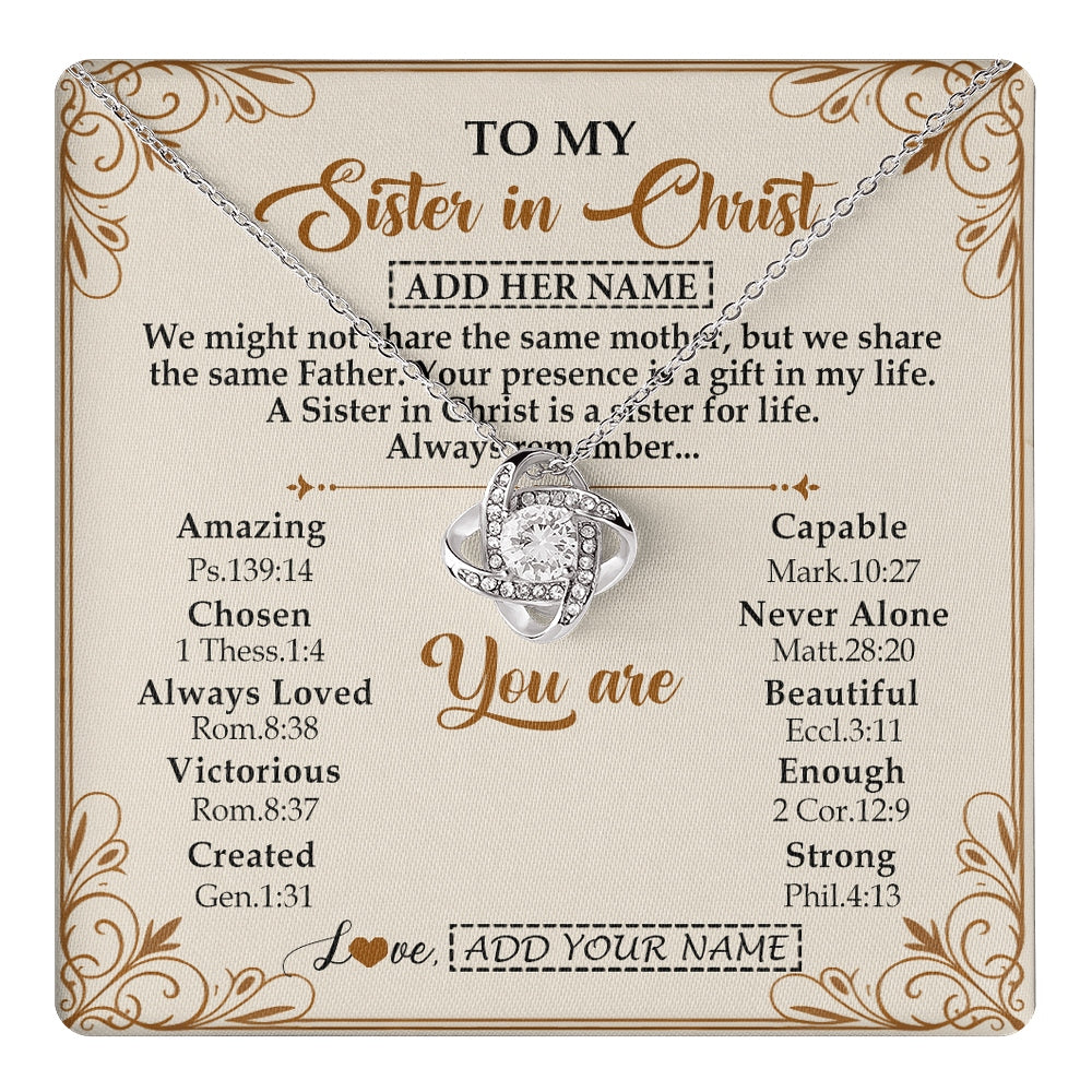 Love Knot Necklace 14K White Gold Finish | 1 | Personalized To My Sister In Christ From Brother Necklace Always Remember Birthday Gift Idea For Sister Gifts Christmas Christian Custom Gift Box Message Card | https://teecentury.