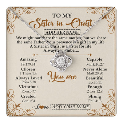 Love Knot Necklace 14K White Gold Finish | 1 | Personalized To My Sister In Christ From Brother Necklace Always Remember Birthday Gift Idea For Sister Gifts Christmas Christian Custom Gift Box Message Card | https://teecentury.
