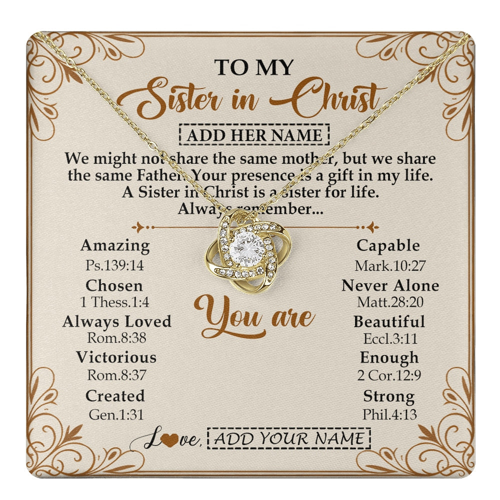 Love Knot Necklace 18K Yellow Gold Finish | 1 | Personalized To My Sister In Christ From Brother Necklace Always Remember Birthday Gift Idea For Sister Gifts Christmas Christian Custom Gift Box Message Card | https://teecentury.