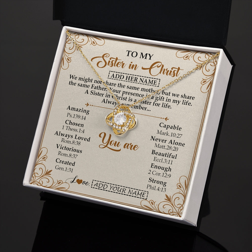 Love Knot Necklace 18K Yellow Gold Finish | 2 | Personalized To My Sister In Christ From Brother Necklace Always Remember Birthday Gift Idea For Sister Gifts Christmas Christian Custom Gift Box Message Card | https://teecentury.