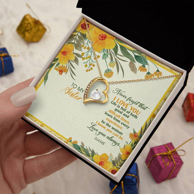 Forever Love Necklace 18K Yellow Gold Finish | Personalized To My Sister Necklace From Brother Flower Never Forget That I Love You Sister Birthday Christmas Graduation Customized Gift Box Message Card | teecentury