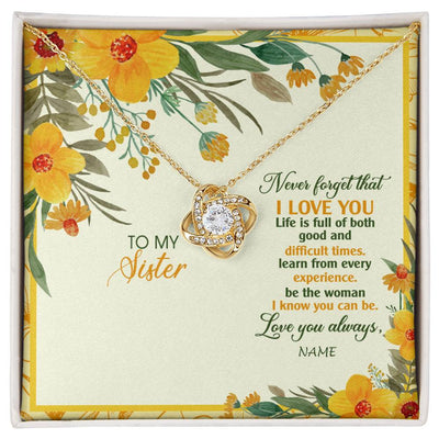 Love Knot Necklace 18K Yellow Gold Finish | Personalized To My Sister Necklace From Brother Flower Never Forget That I Love You Sister Birthday Christmas Graduation Customized Gift Box Message Card | teecentury