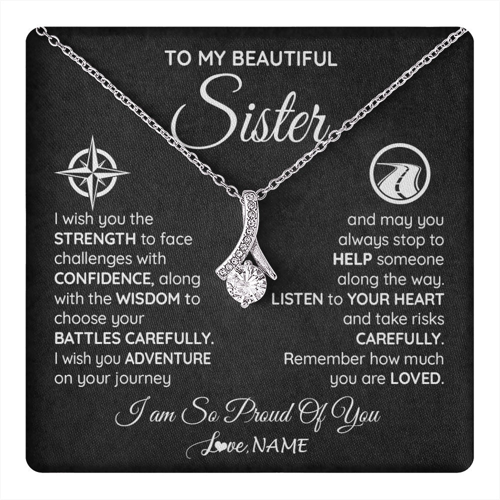 Alluring Beauty Necklace 14K White Gold Finish | 1 | Personalized To My Sister Necklace From Brother I Wish You The Strength Sister Birthday Graduation Inspirational Customized Gift Box Message Card | teecentury.myshopify