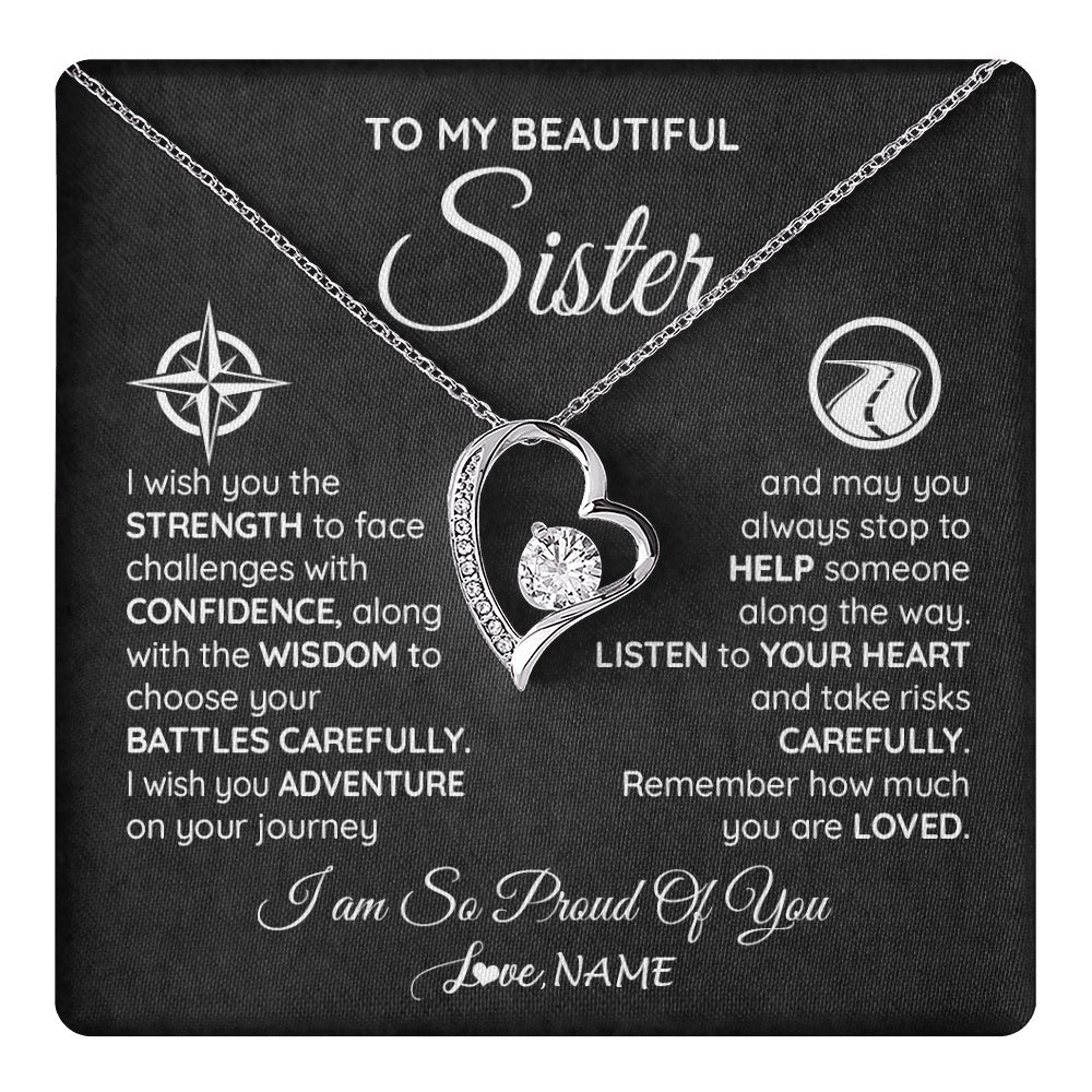 Forever Love Necklace 14K White Gold Finish | 1 | Personalized To My Sister Necklace From Brother I Wish You The Strength Sister Birthday Graduation Inspirational Customized Gift Box Message Card | teecentury.myshopify
