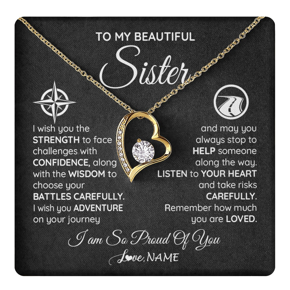 Forever Love Necklace 18K Yellow Gold Finish | 1 | Personalized To My Sister Necklace From Brother I Wish You The Strength Sister Birthday Graduation Inspirational Customized Gift Box Message Card | teecentury.myshopify