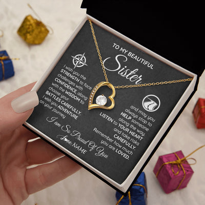 Forever Love Necklace 18K Yellow Gold Finish | 2 | Personalized To My Sister Necklace From Brother I Wish You The Strength Sister Birthday Graduation Inspirational Customized Gift Box Message Card | teecentury.myshopify