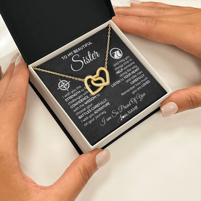 Interlocking Hearts Necklace 18K Yellow Gold Finish | 2 | Personalized To My Sister Necklace From Brother I Wish You The Strength Sister Birthday Graduation Inspirational Customized Gift Box Message Card | teecentury.myshopify