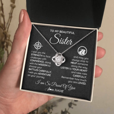 Love Knot Necklace 14K White Gold Finish | 2 | Personalized To My Sister Necklace From Brother I Wish You The Strength Sister Birthday Graduation Inspirational Customized Gift Box Message Card | teecentury.myshopify