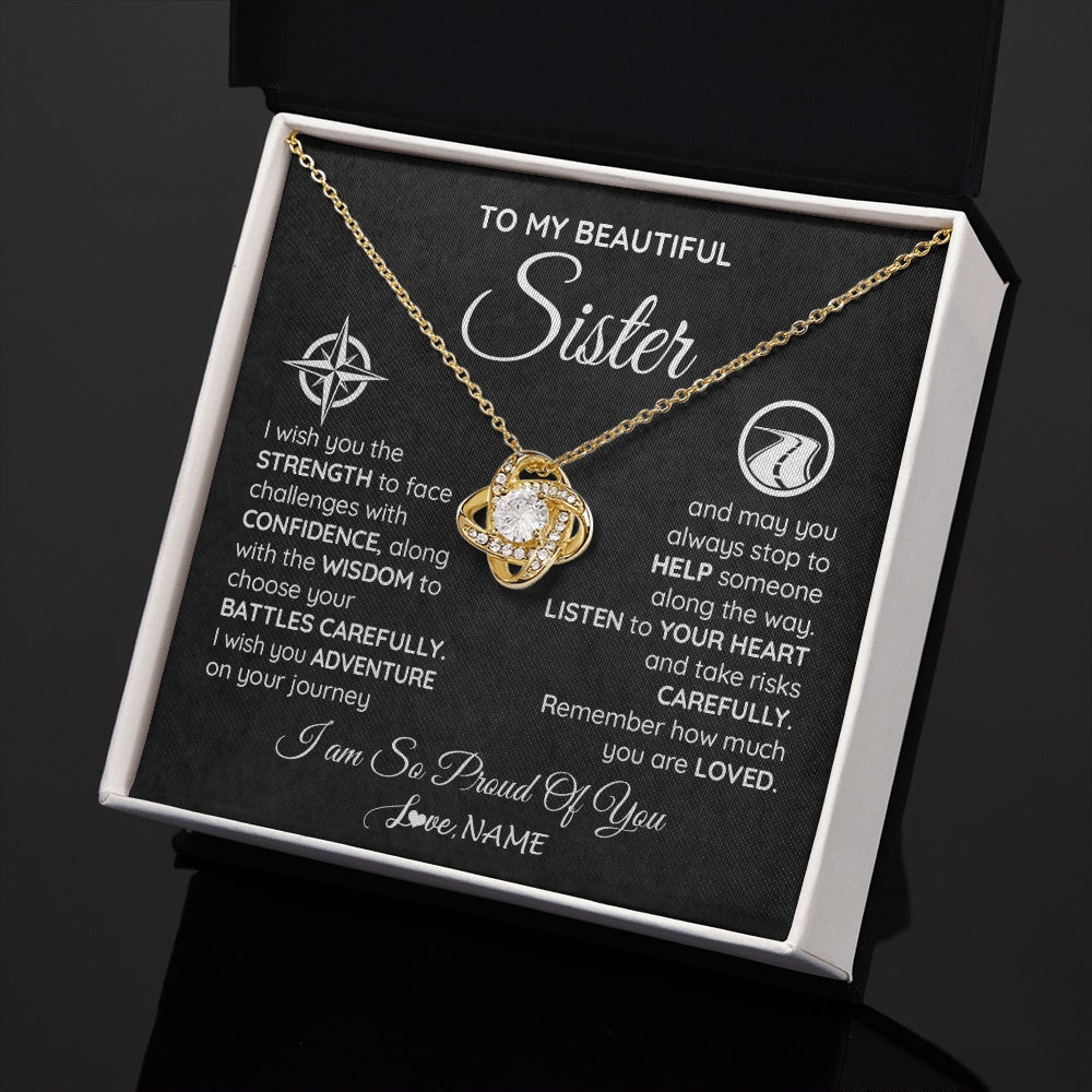Love Knot Necklace 18K Yellow Gold Finish | 2 | Personalized To My Sister Necklace From Brother I Wish You The Strength Sister Birthday Graduation Inspirational Customized Gift Box Message Card | teecentury.myshopify