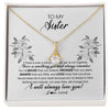 Alluring Beauty Necklace 18K Yellow Gold Finish | Personalized To My Sister Necklace From Brother Sister Not Even Time Floral Sister Birthday Graduation Christmas Customized Message Card | teecentury