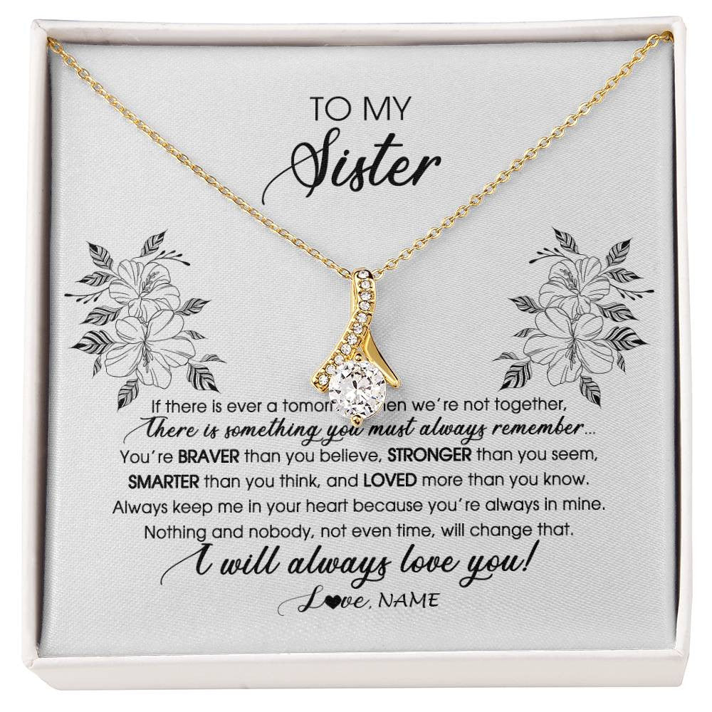 Alluring Beauty Necklace 18K Yellow Gold Finish | Personalized To My Sister Necklace From Brother Sister Not Even Time Floral Sister Birthday Graduation Christmas Customized Message Card | teecentury