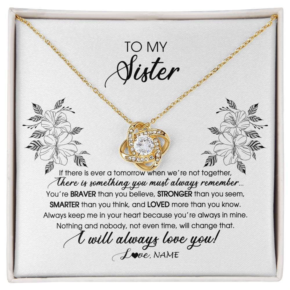 Love Knot Necklace 18K Yellow Gold Finish | Personalized To My Sister Necklace From Brother Sister Not Even Time Floral Sister Birthday Graduation Christmas Customized Message Card | teecentury