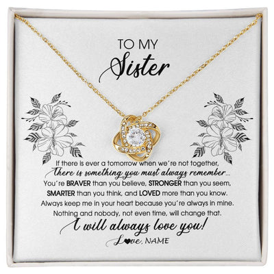 Love Knot Necklace 18K Yellow Gold Finish | Personalized To My Sister Necklace From Brother Sister Not Even Time Floral Sister Birthday Graduation Christmas Customized Message Card | teecentury